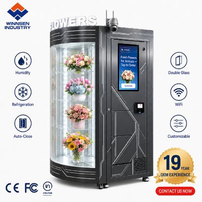 Qualität Winnsen 24/7 Selbstbedienung Kühlschrank für frische Blumen mit 22-Zoll-Touchscreen-Bouquet-Dispenser Fabrik