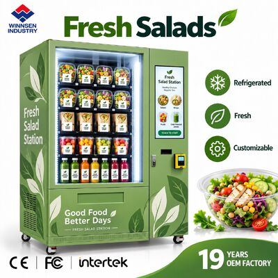 Qualität Winnsen Salat-Verkaufsautomat mit optionalem Besteckfach und automatischer Abholklappe Fabrik